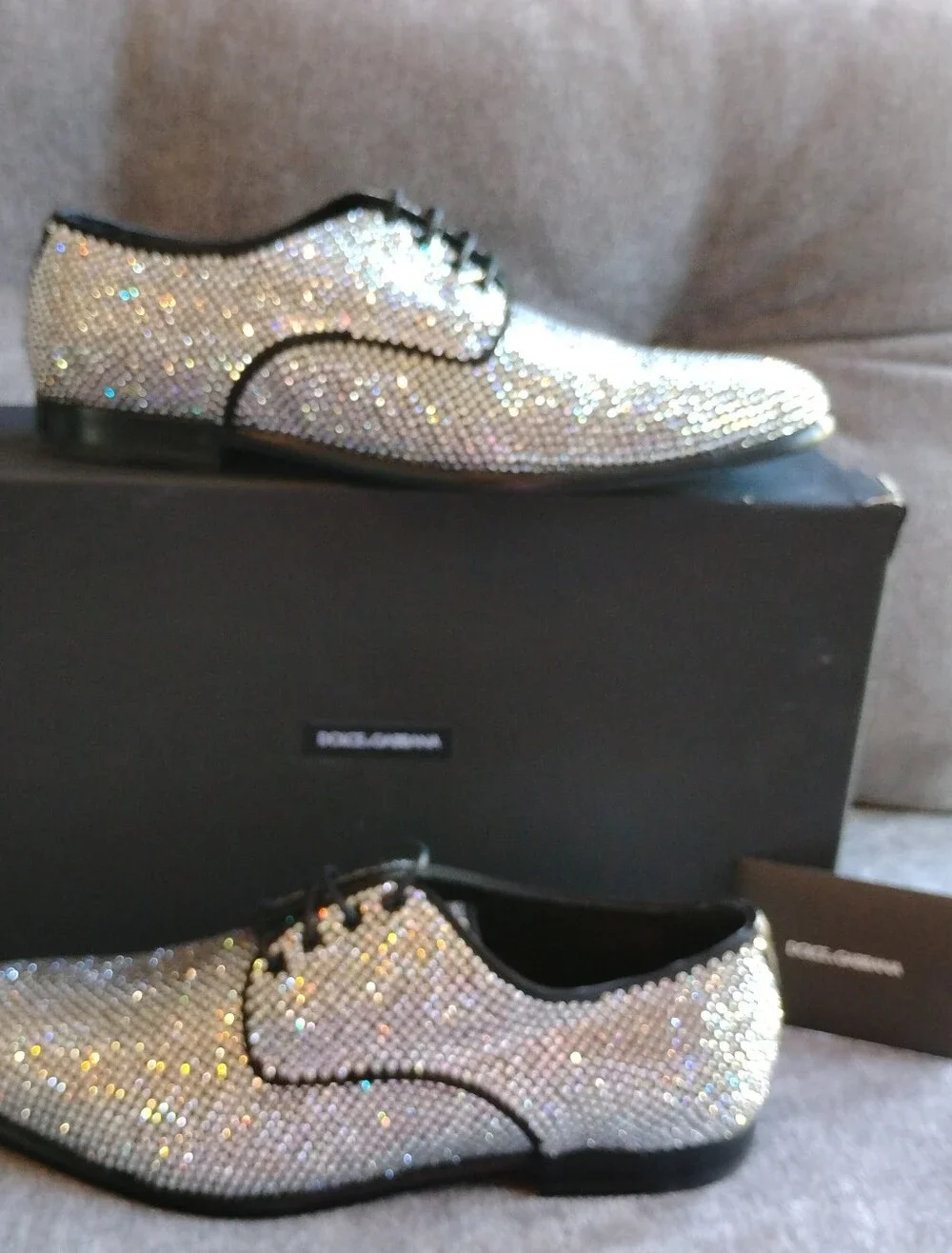 DOLCE & GABBANA Silver Embellished Derby Dress Shoes Sz 9 Men NWOT